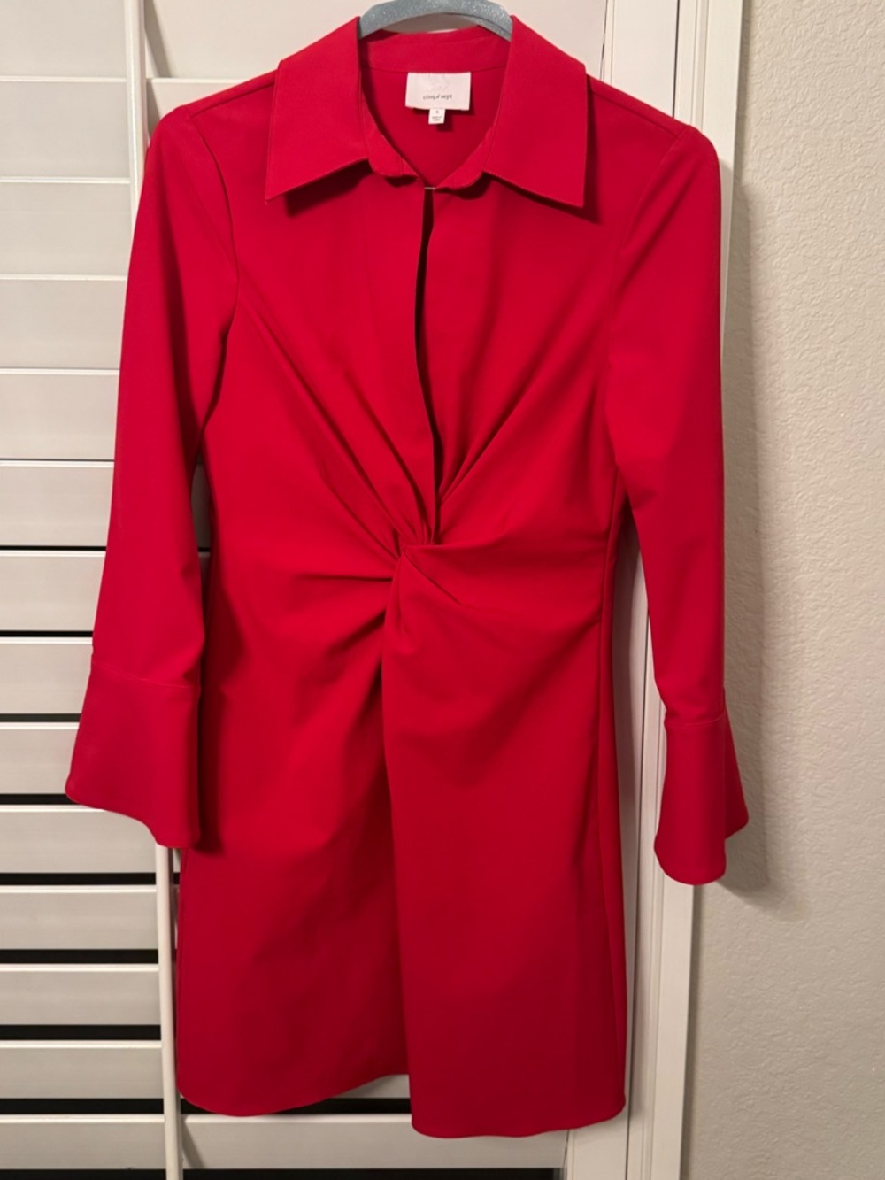 cinq a sept Red Twist-Waist Long Sleeve Dress